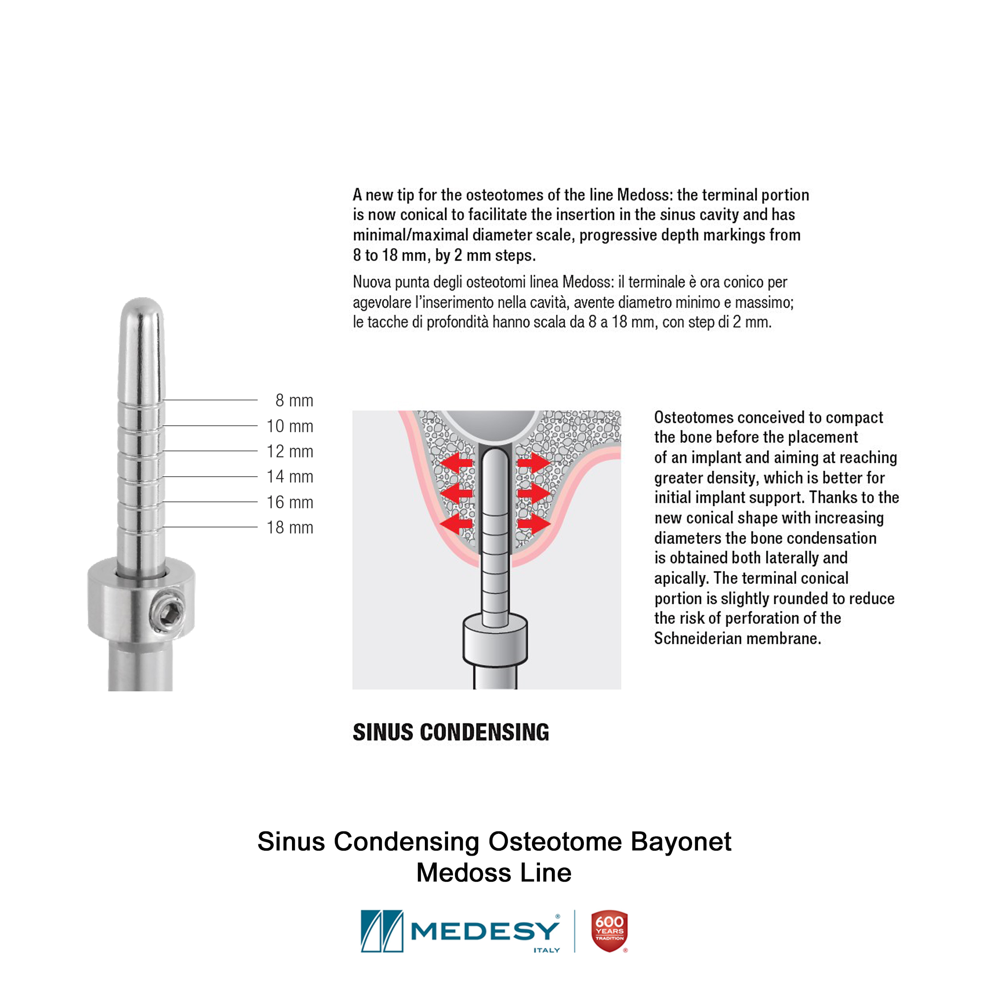 Medoss Sinus Condensing Osteotome Bayonet Ǿ 3.7/4.2 mm tip 1321/9 ...